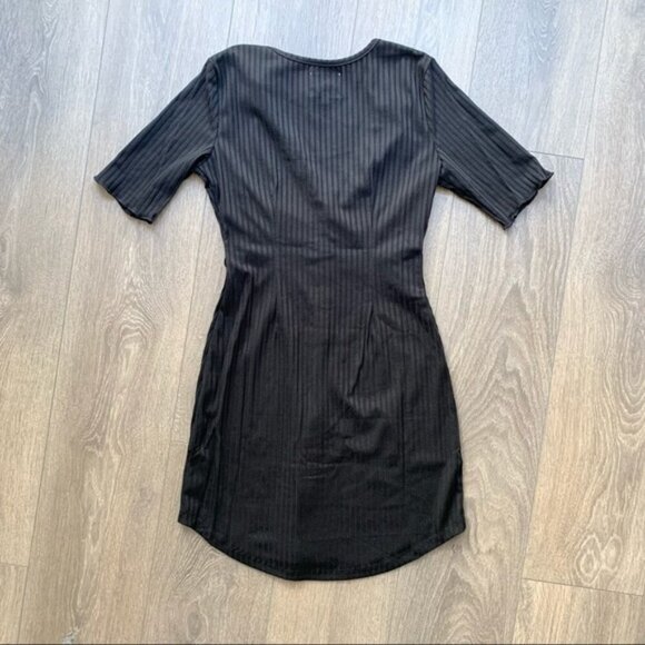 Revolve Privacy Please Prentiss Mini Dress Bodycon Rib Knit Tie detail Black XS - Picture 12 of 14